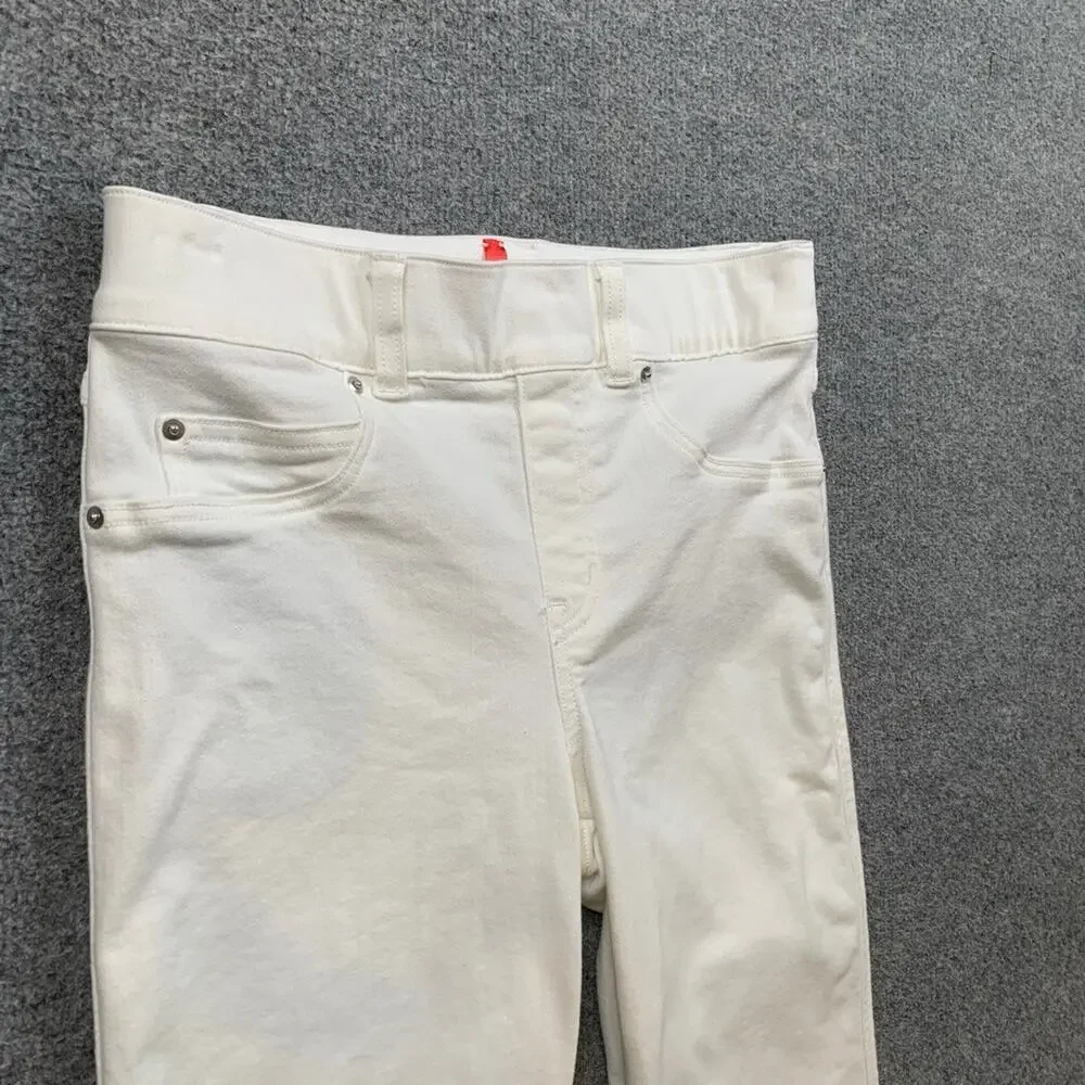 Spanx Jeans Womens S Small White Denim Pull On Crop Straight Mid Rise Stretch